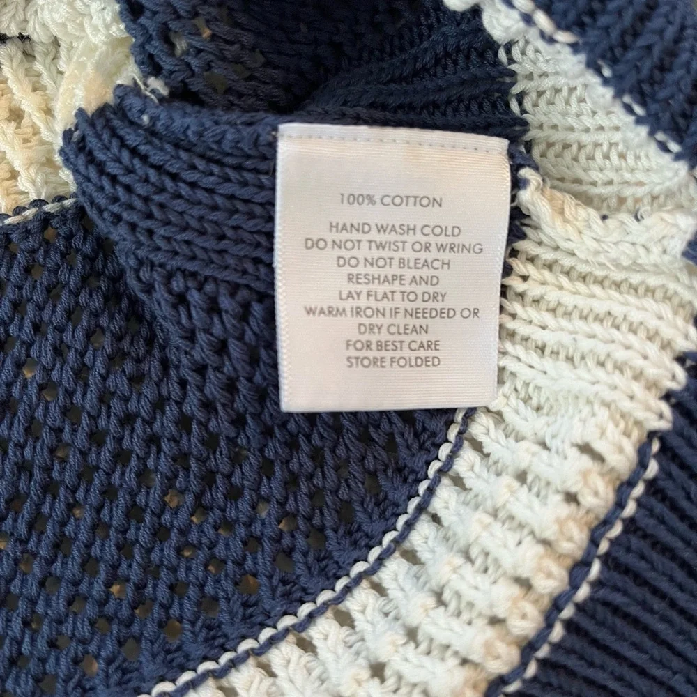 White + Warren Luxury brand Blue and White Crew Neck Sweater - Picture 4 of 4